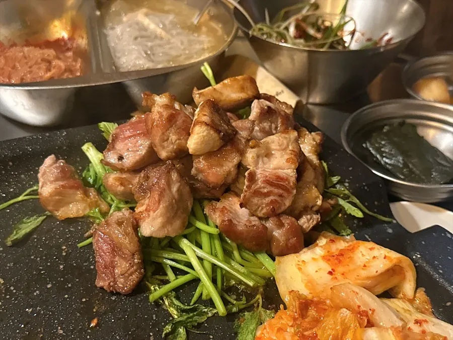 Kimchi and minari added onto the grill