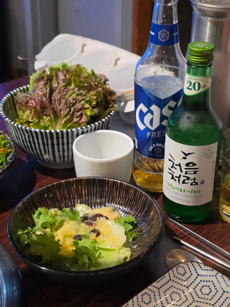 Table setting with basic side dishes at Gogi Salon
