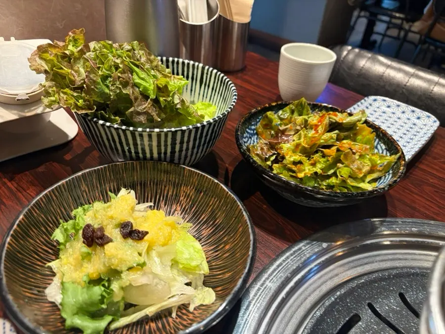 Basic side dish spread with lettuce wraps and salad