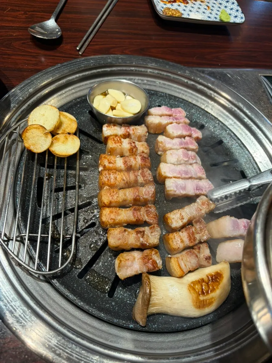 Potato and king oyster mushroom browned in pork fat