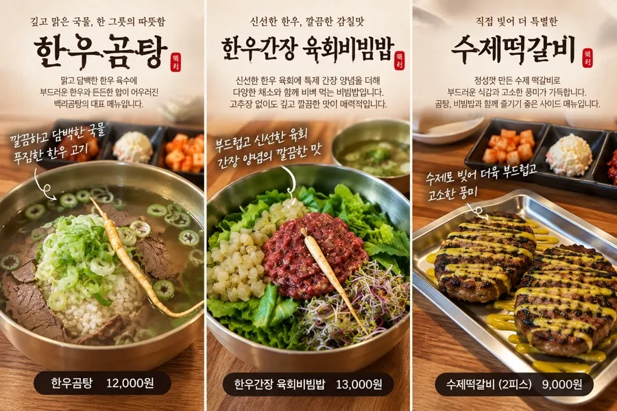 Meal dishes at Baengni Gomtang