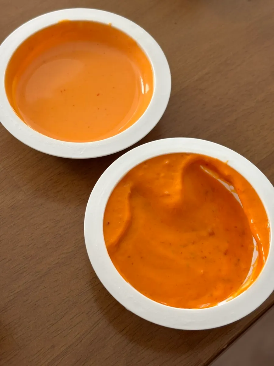 Marbling sauce and Goblin sauce placed one above the other