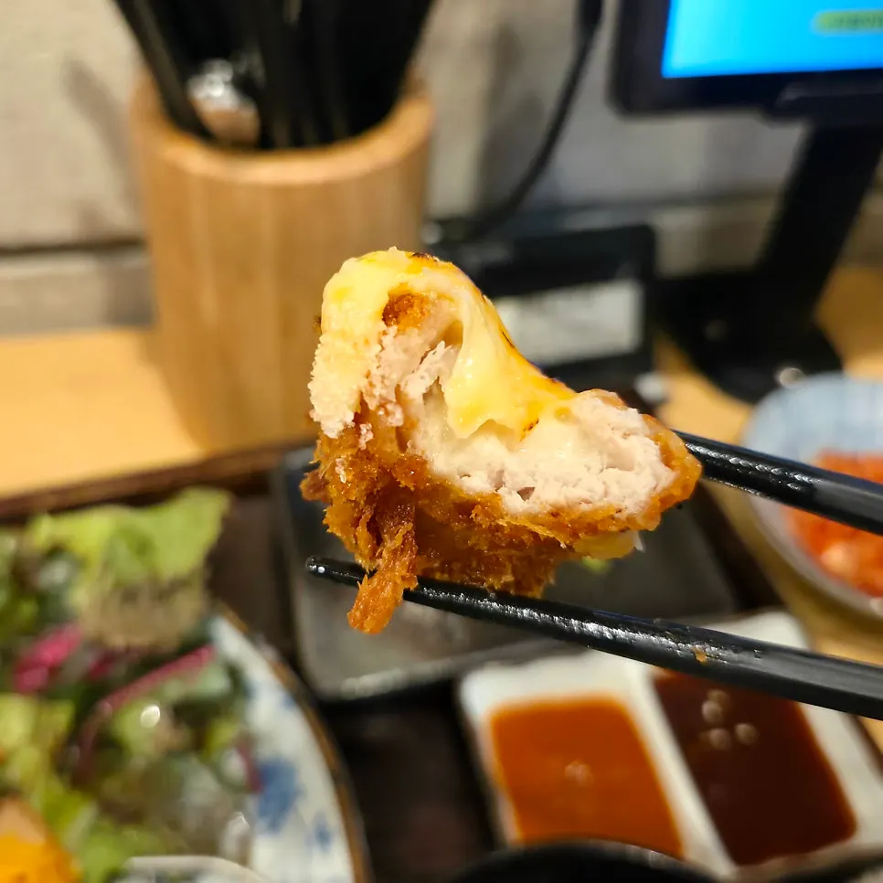 Cross-section of the cheese katsu