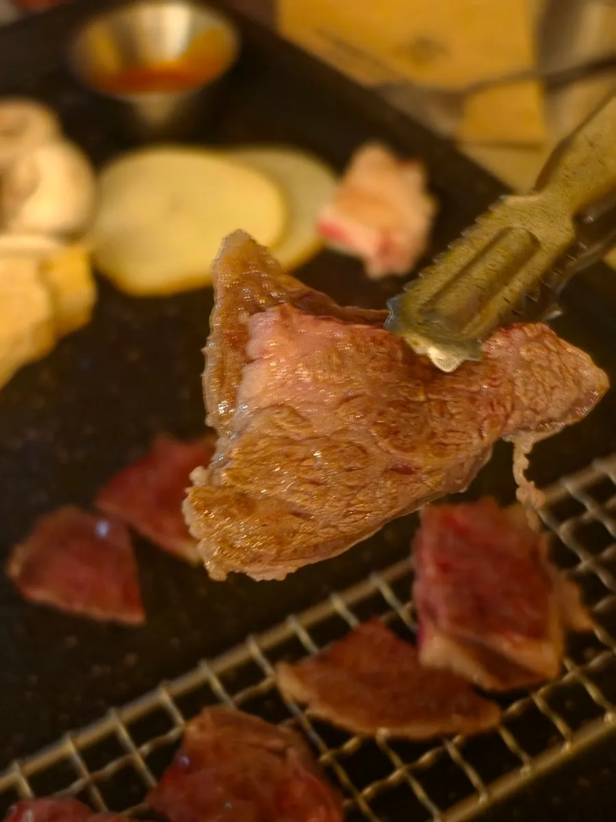 Golden-browned hanwoo skirt steak