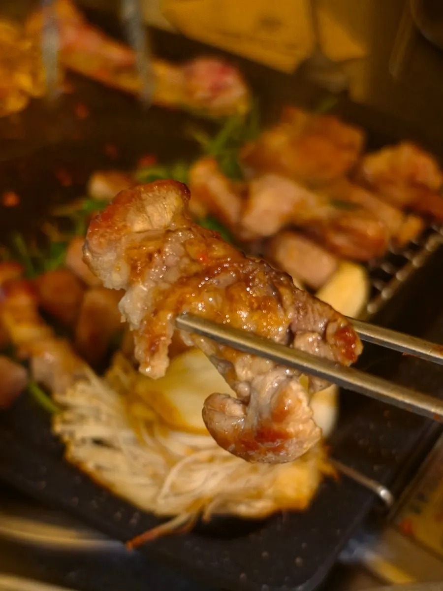 A sliced piece of hanwoo pork neck