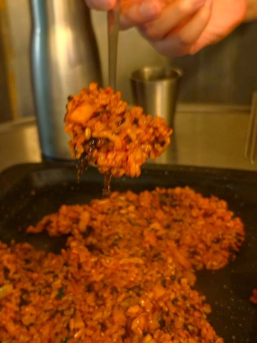 Diced radish kimchi fried rice shaped into a heart