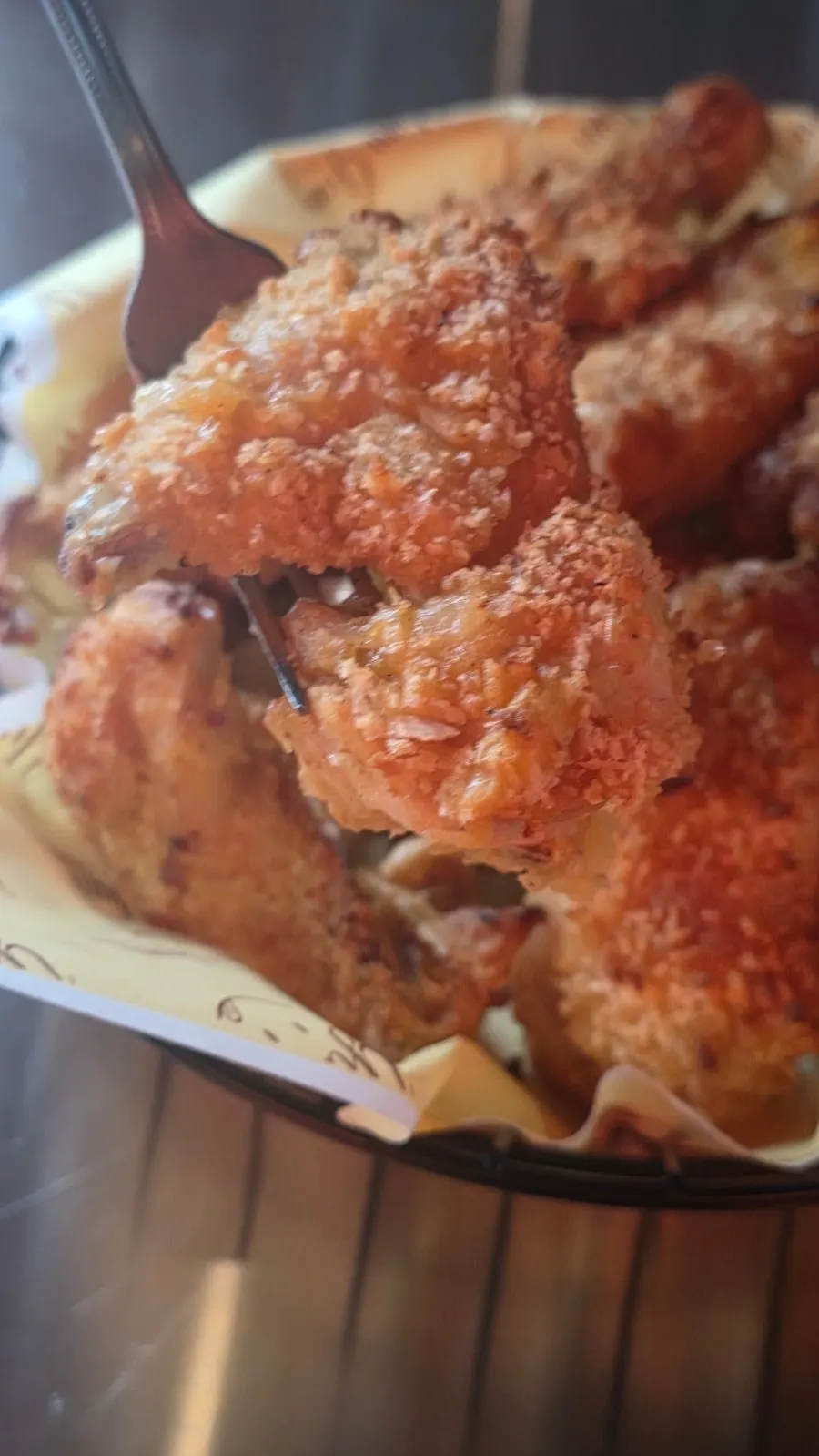 A bitten piece of Namhae Garlic Basasak chicken