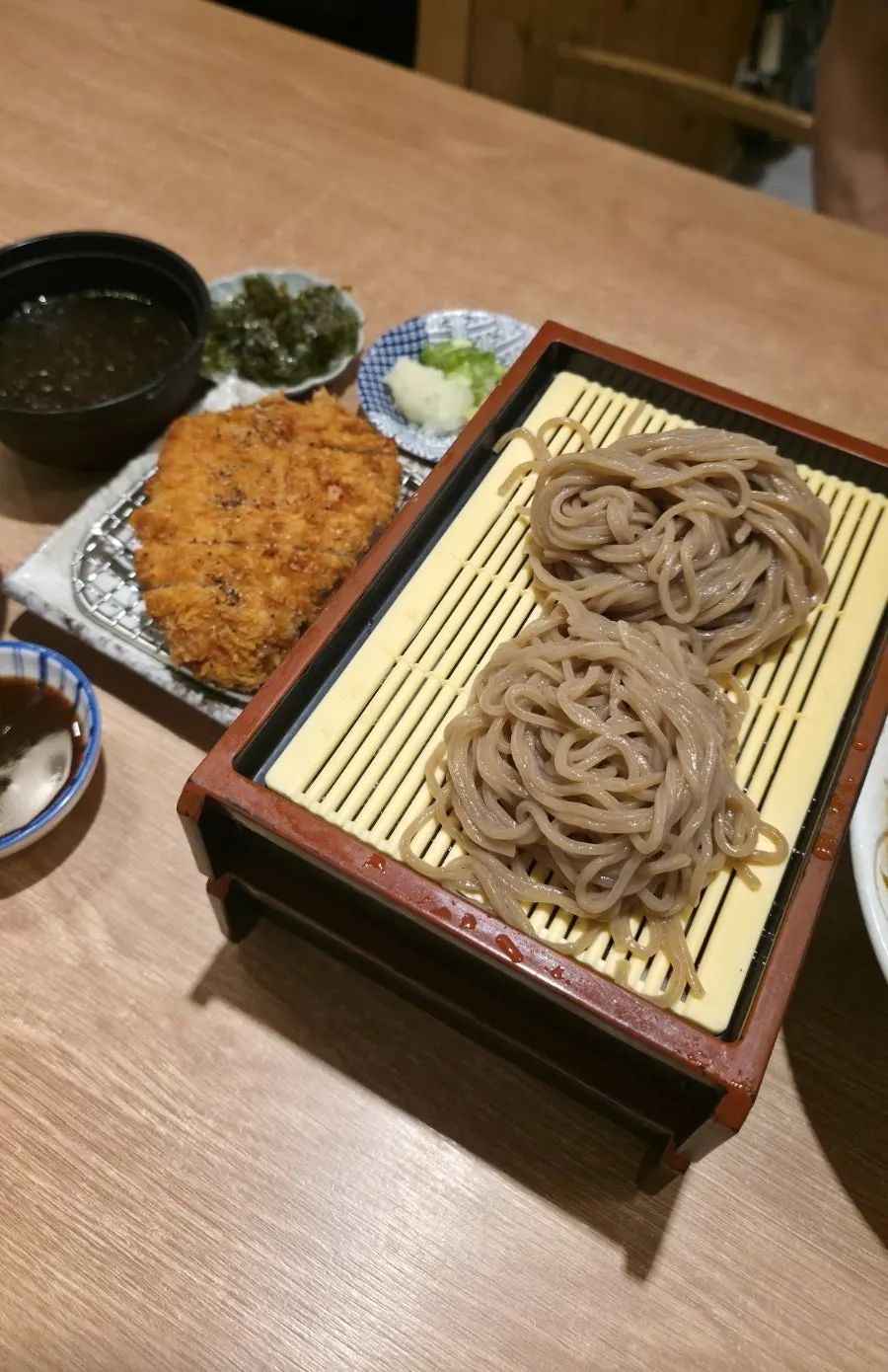 Table setting of double soba and katsu set