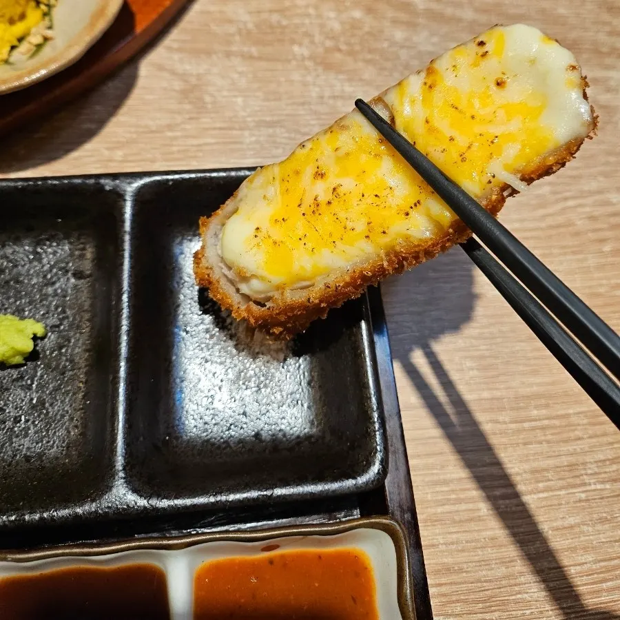 Cheese katsu set served with rice and soup