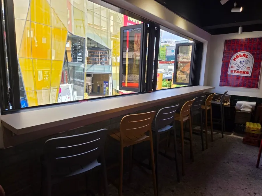 Window seats at Halal Steaks, good for solo diners