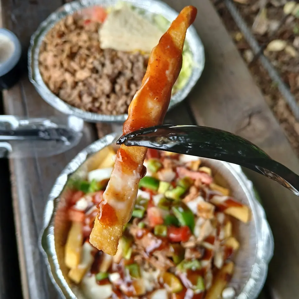 Close-up of the Secret Fries with sauce