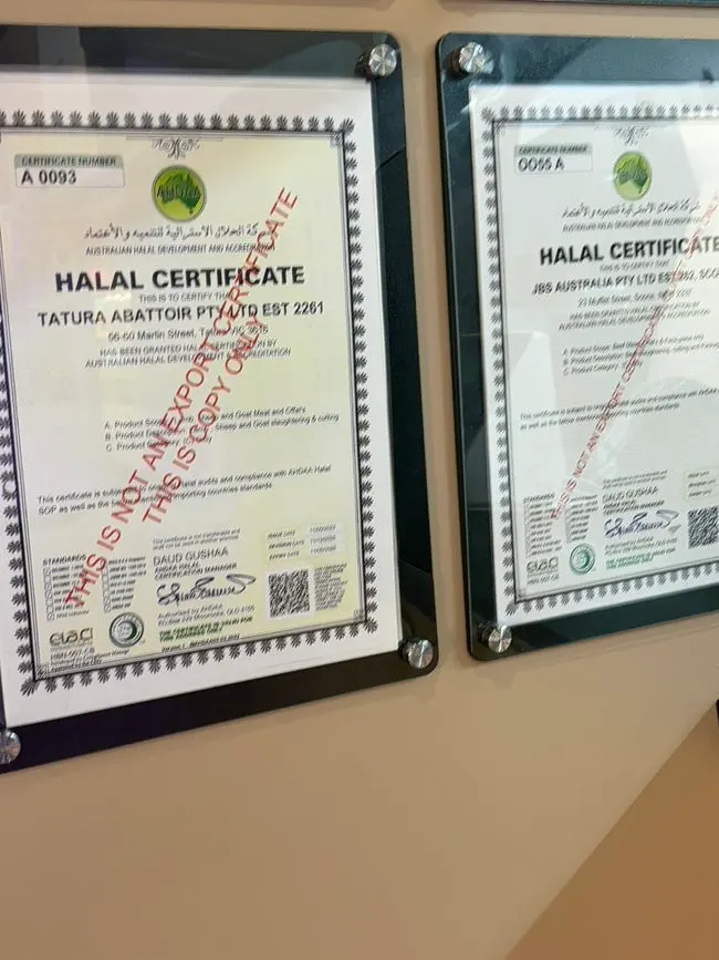 Country-of-origin labeling board at Halal Steaks
