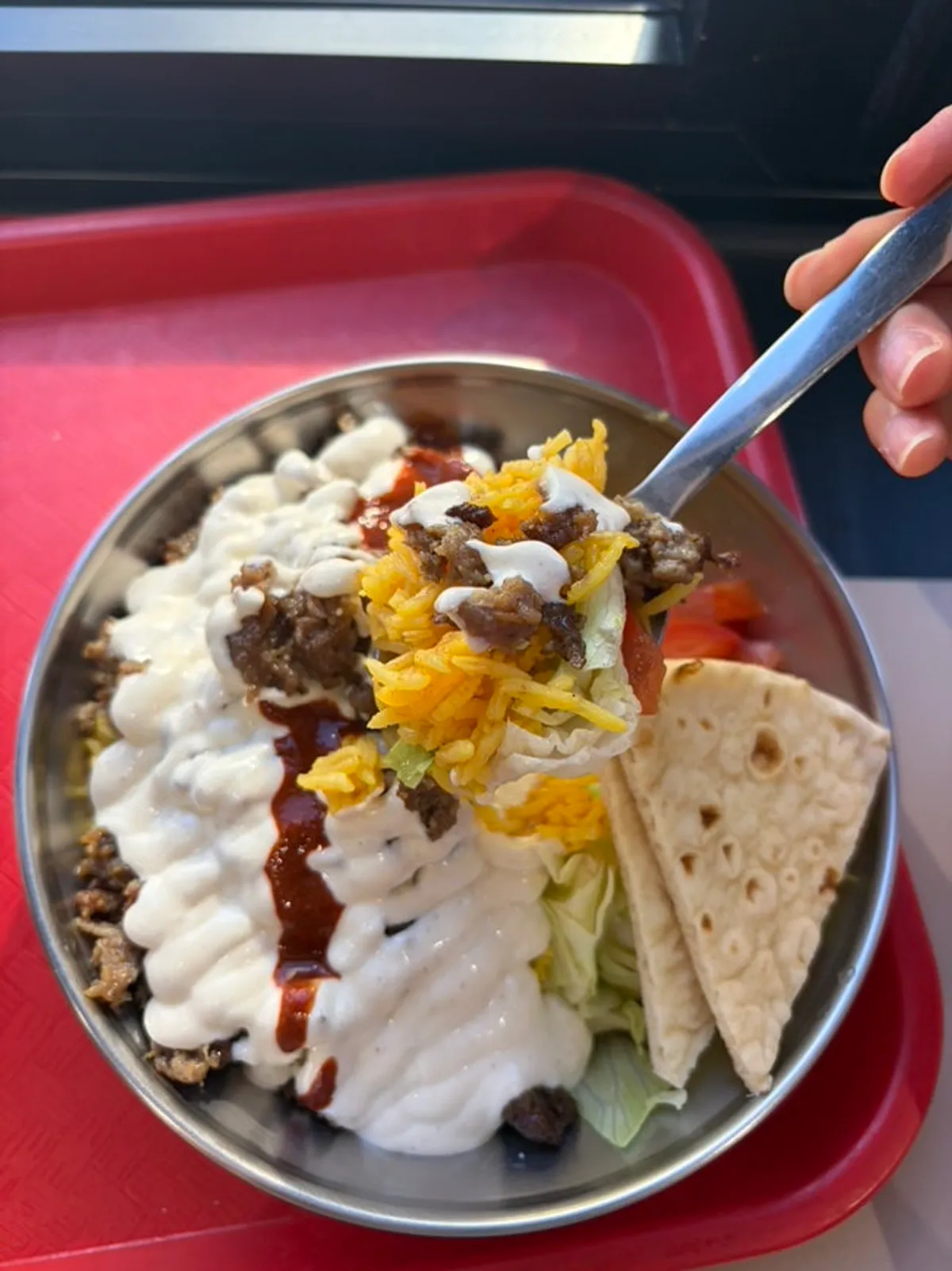 Lamb and basmati rice in the gyro platter at Halal Steaks