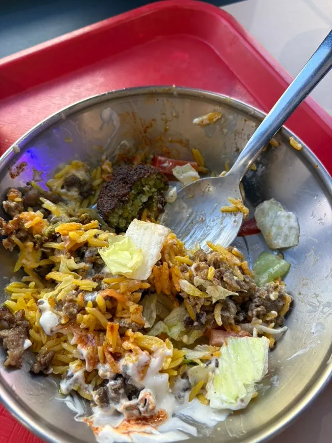 Falafel crumbled into the platter