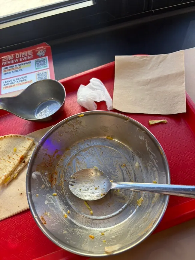 Empty plate after finishing the Halal Steaks platter