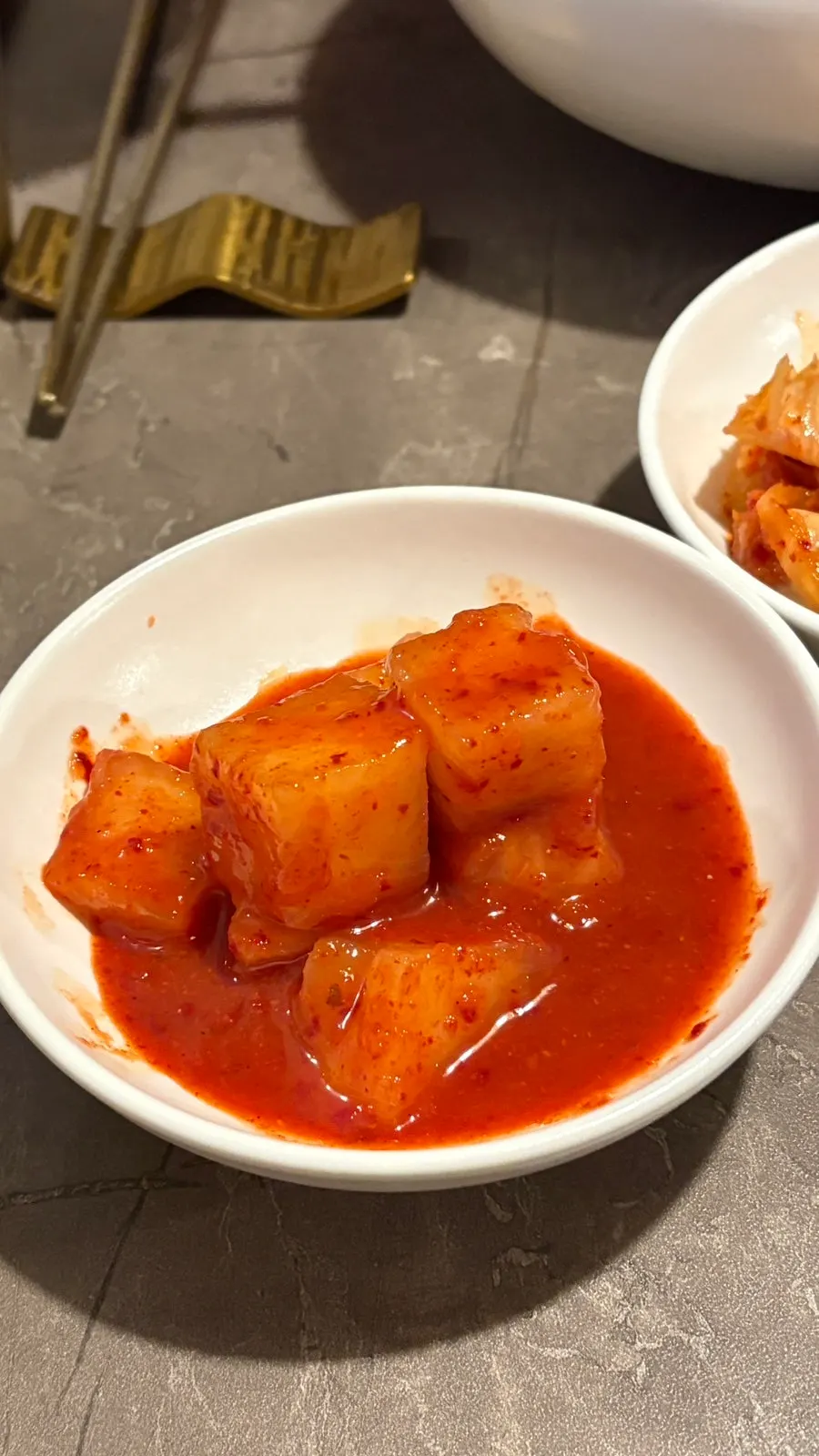 Generous meat portions with kimchi on the side