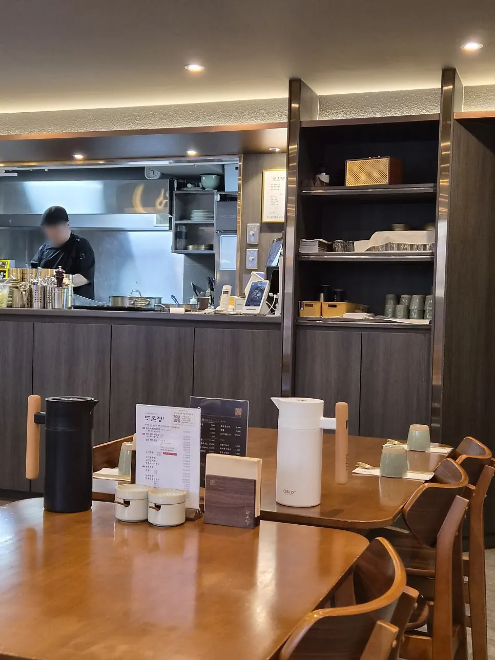 Restaurant interior with solo diners