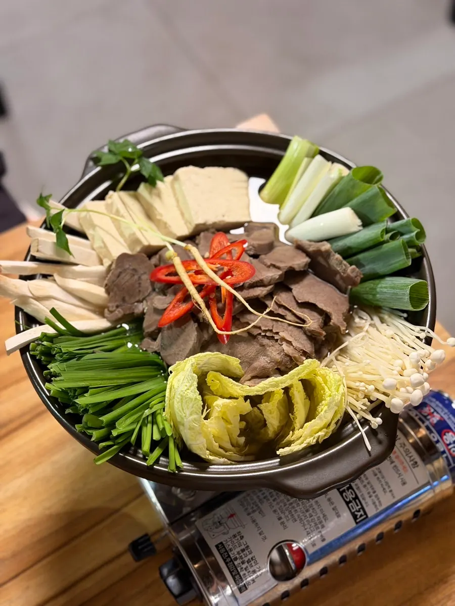 The medium Korean beef hot pot served on the table