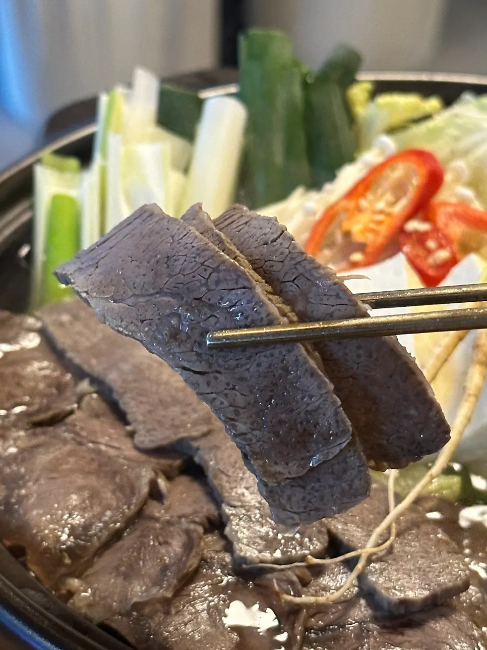 Large slices of cooked hanwoo beef