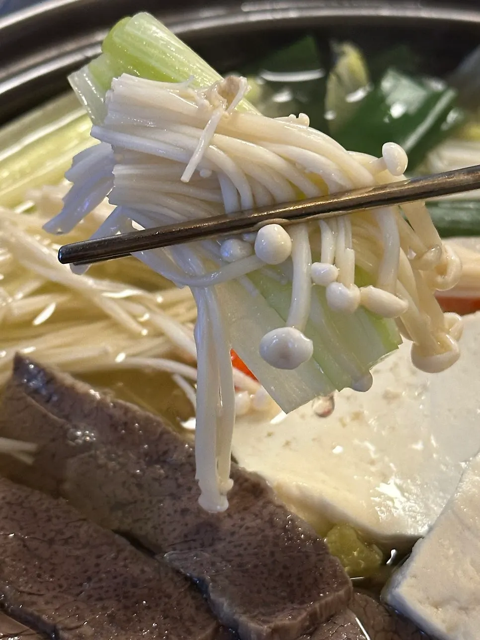 Mushrooms in the hanwoo beef hot pot