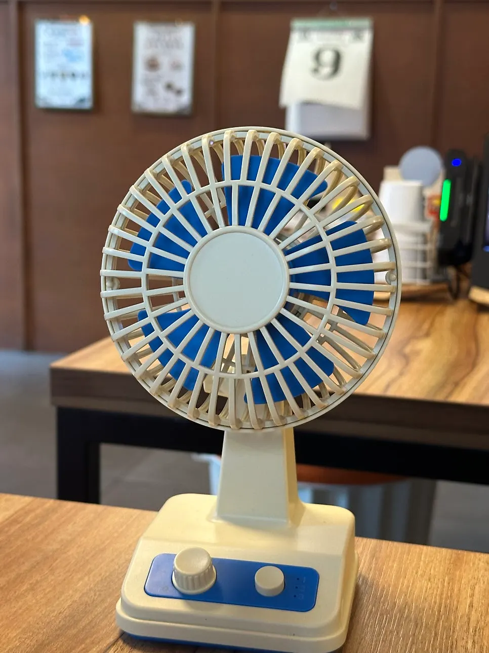 Old-fashioned fan displayed in the restaurant