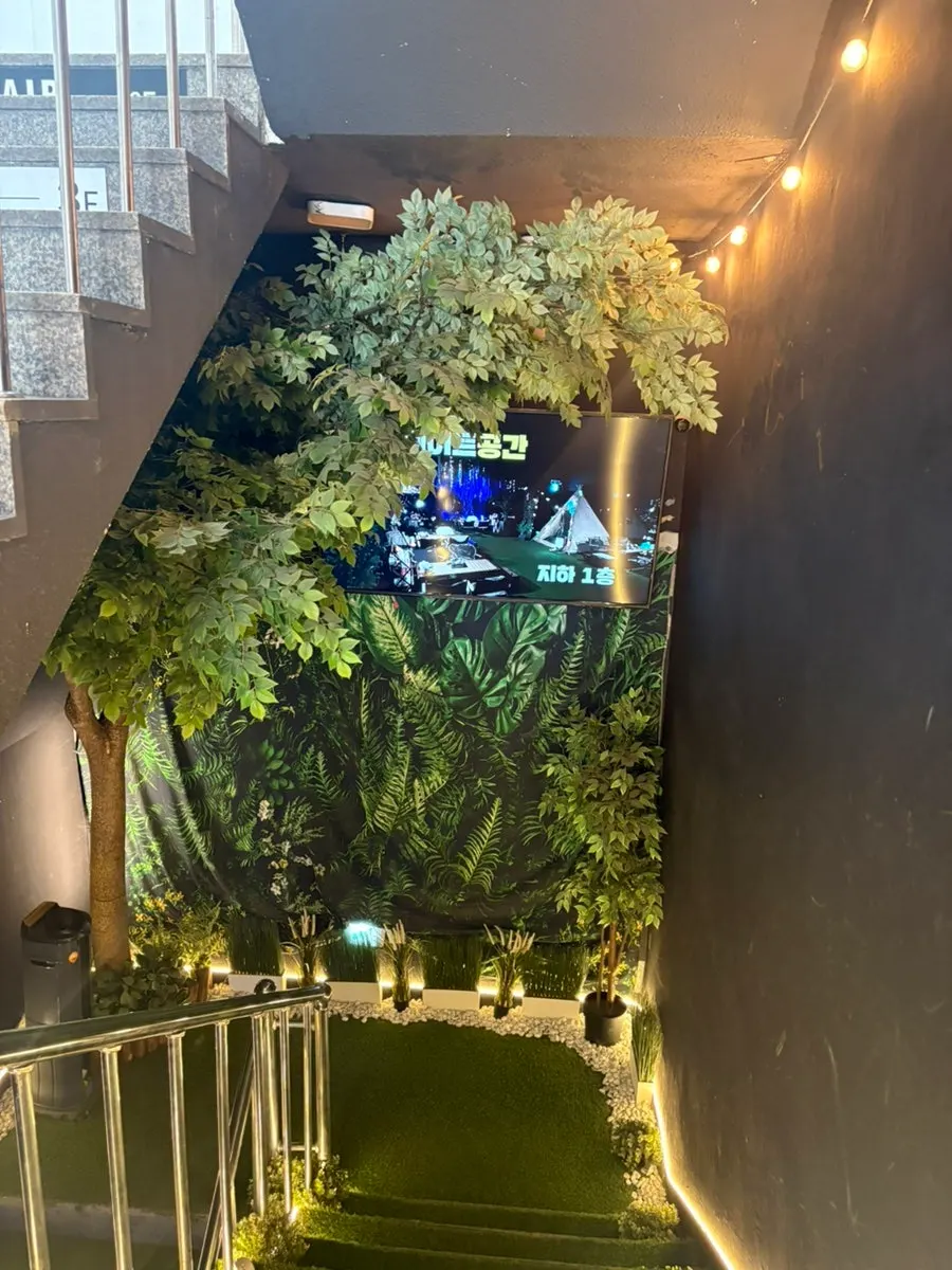 Basement entrance decorated with camping atmosphere