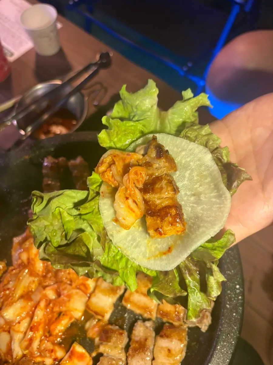 Close-up of fully grilled pork belly