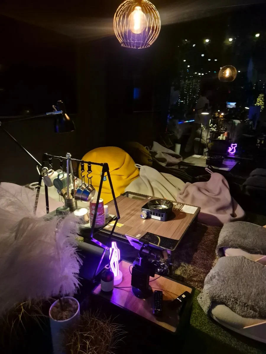 Campsite-style indoor space located underground