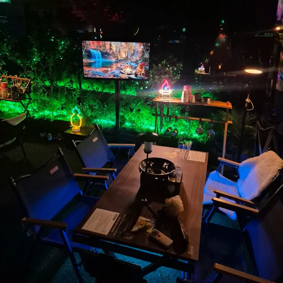 Camping-inspired space where photos can be taken