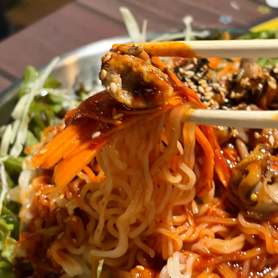 Kimchi fried with pork belly on the grill pan