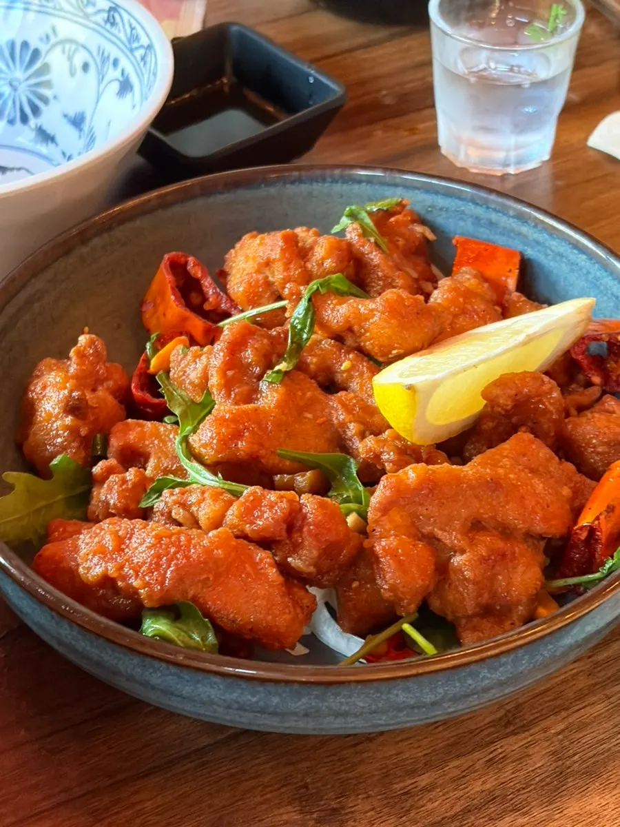 Chili shrimp tossed in chili sauce at Hongdae Gonggam