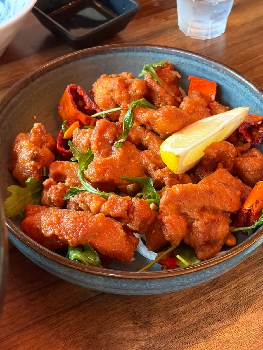 Close-up of plump chili shrimp