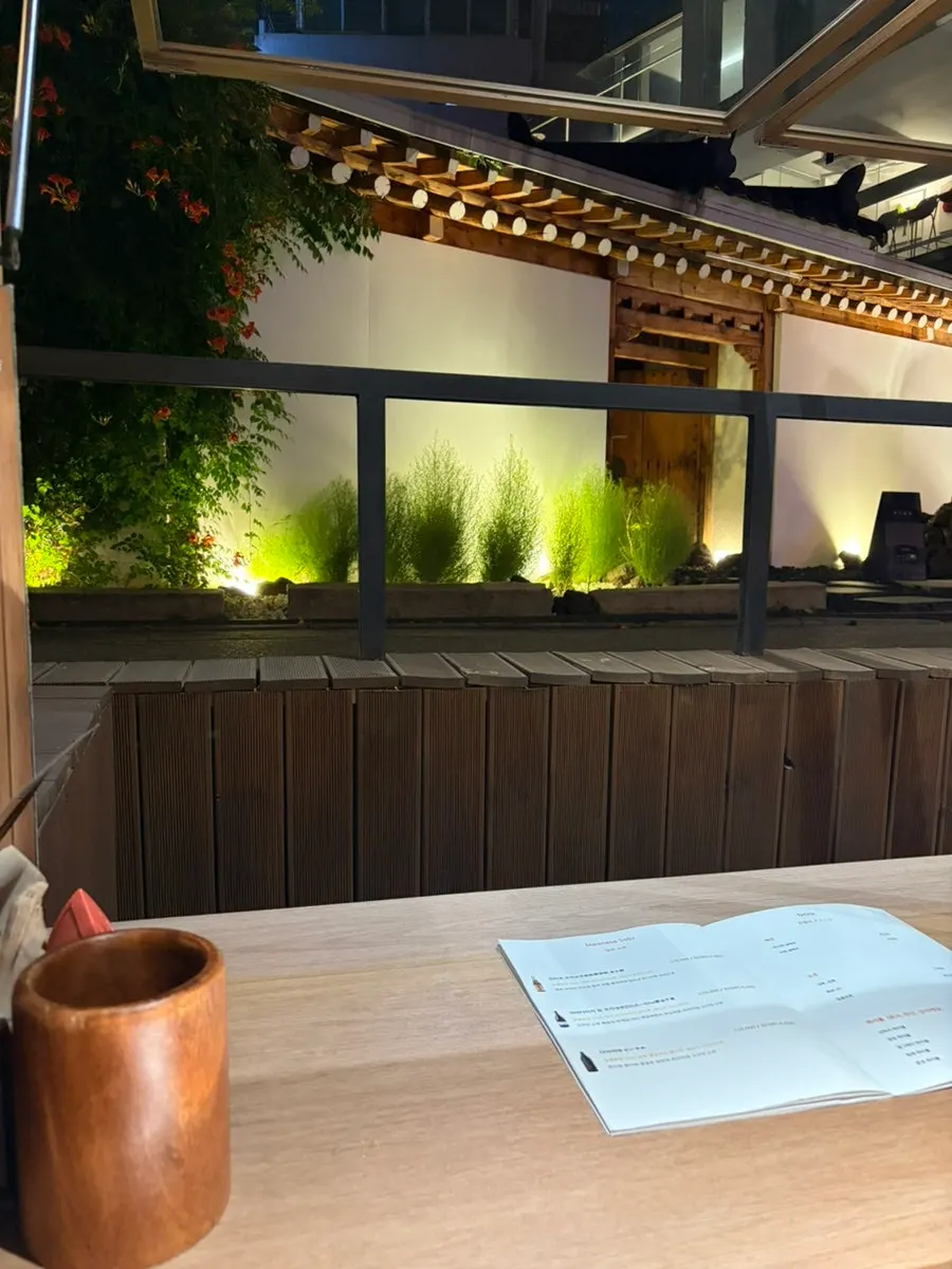 View of a hanok building from the outdoor bar counter