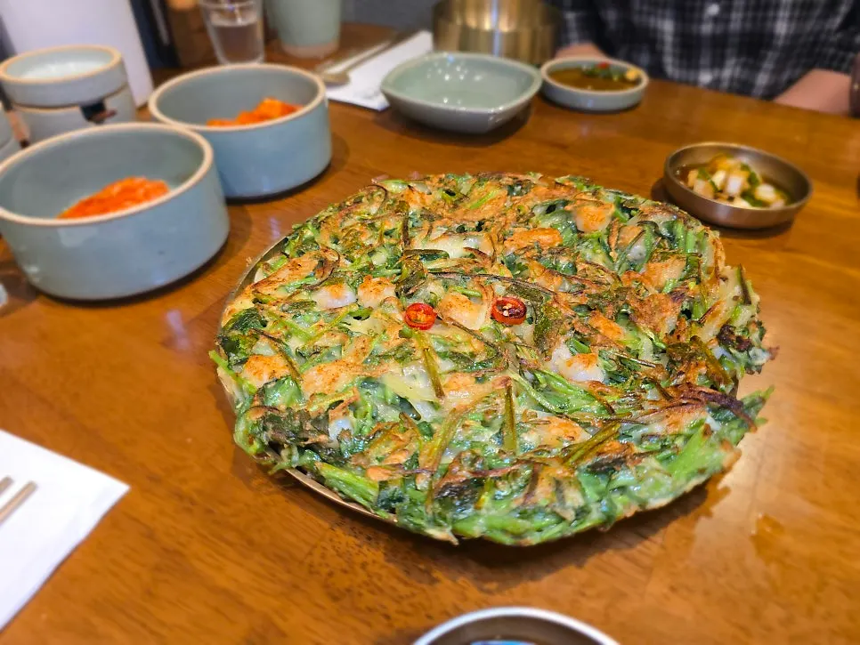 Generous serving of shrimp minari pancake