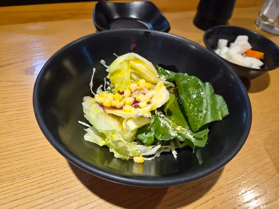 The salad and basic side dishes served first