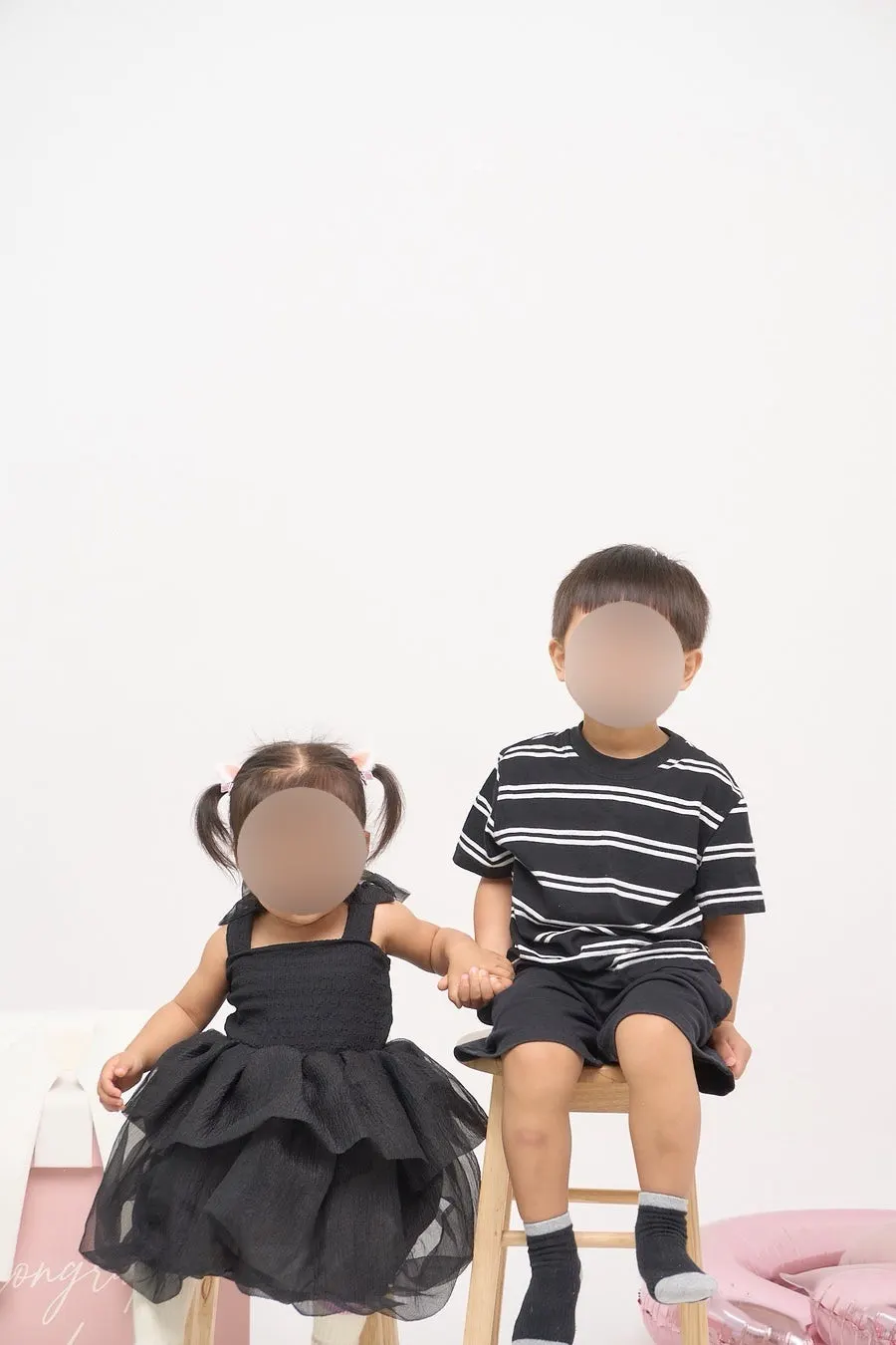 Self-photo studio shoot with two children