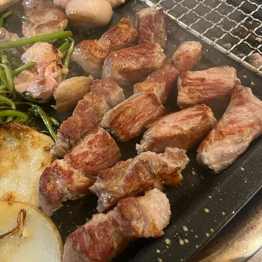A full plate of grilled pork
