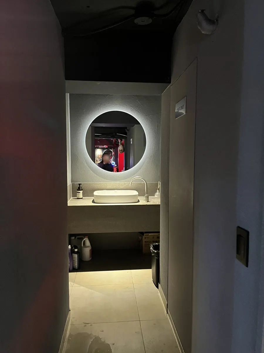 Gender-separated restrooms in the restaurant