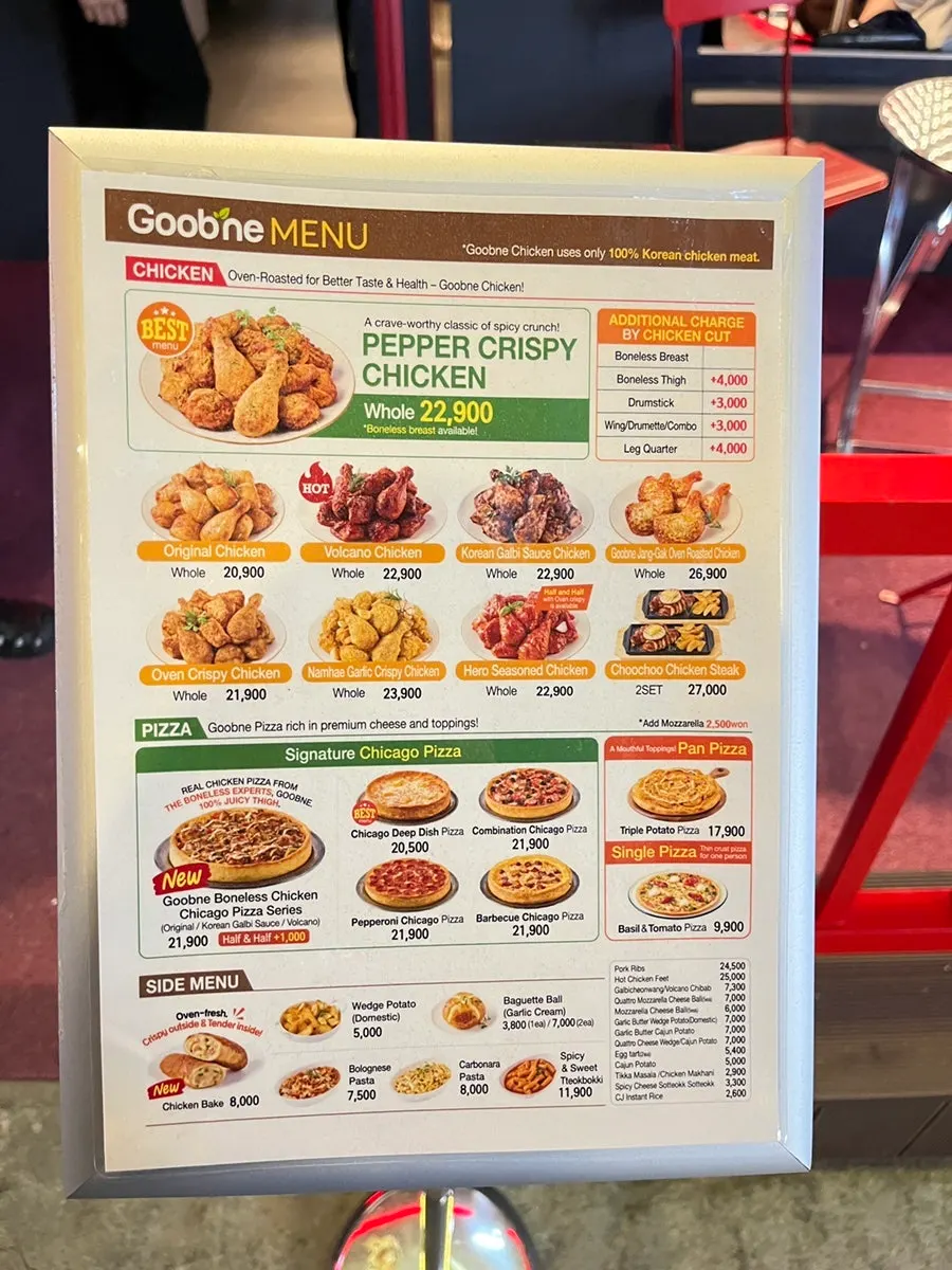 English menu posted outside the restaurant