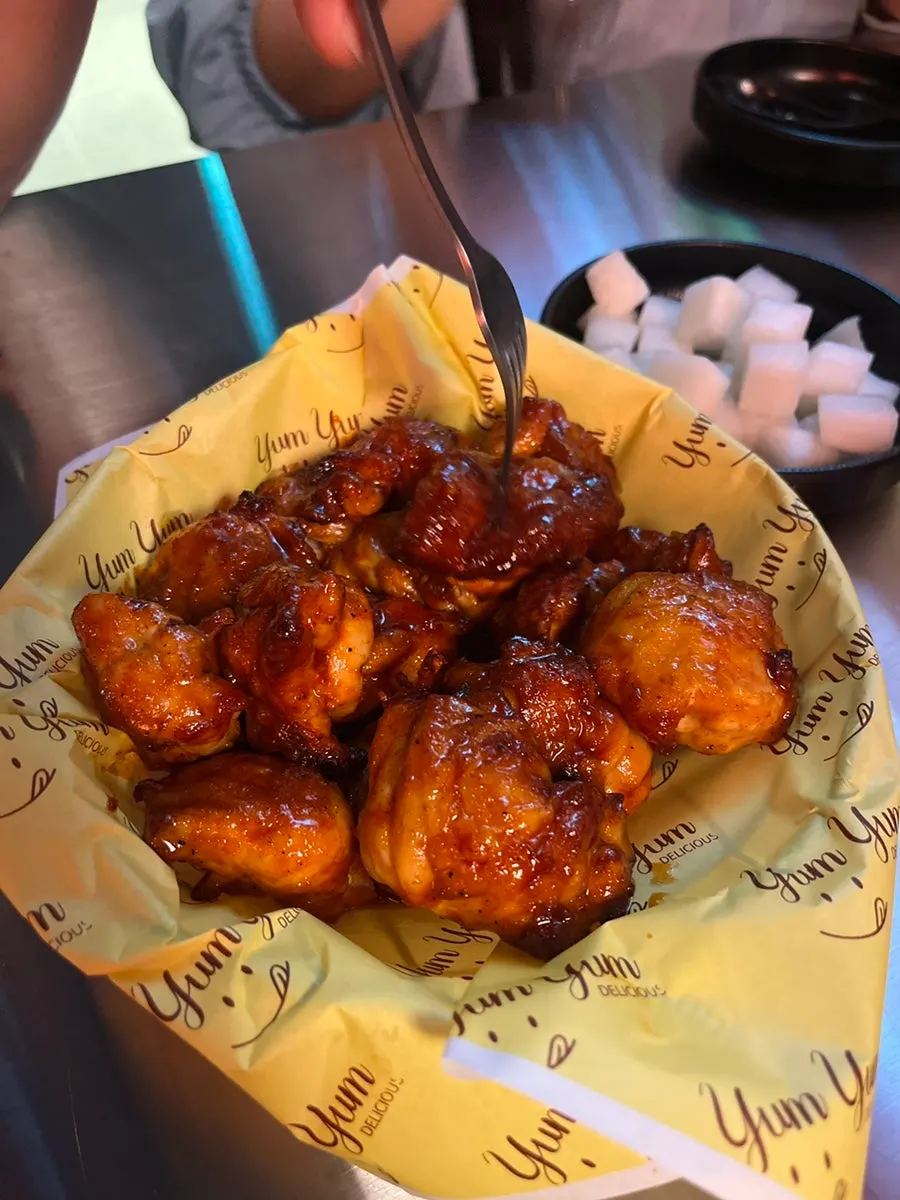 Fork sinking easily into Volcano boneless chicken thigh