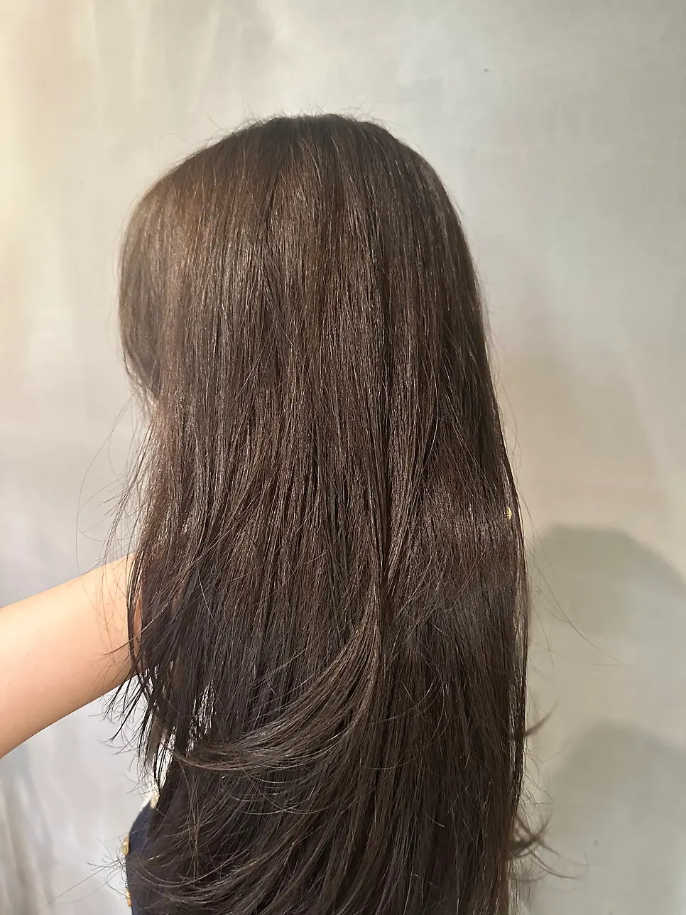 층이 자연스럽게 살아난 긴 머리 뒷모습