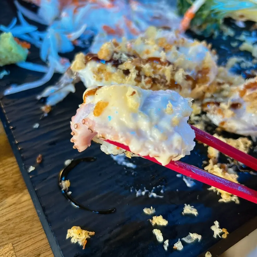 Torched garlic shrimp aburi sushi with a smoky finish
