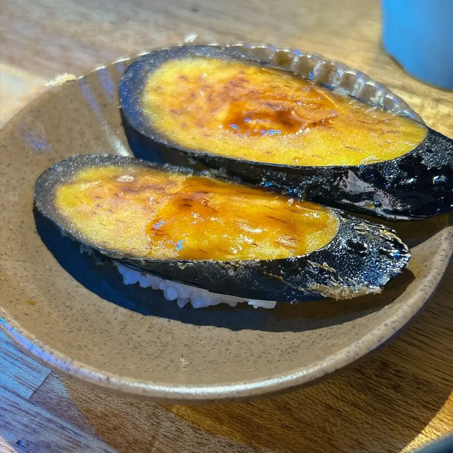 Complimentary eggplant sushi