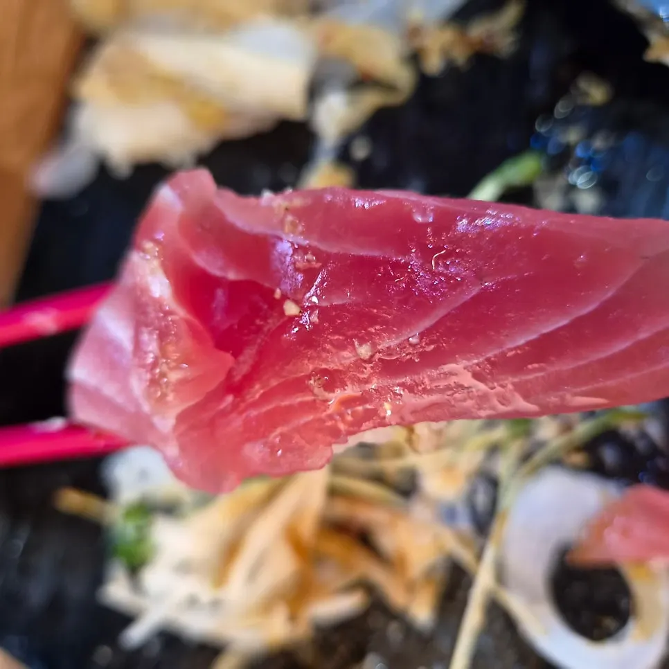Thick, generously sized tuna sushi