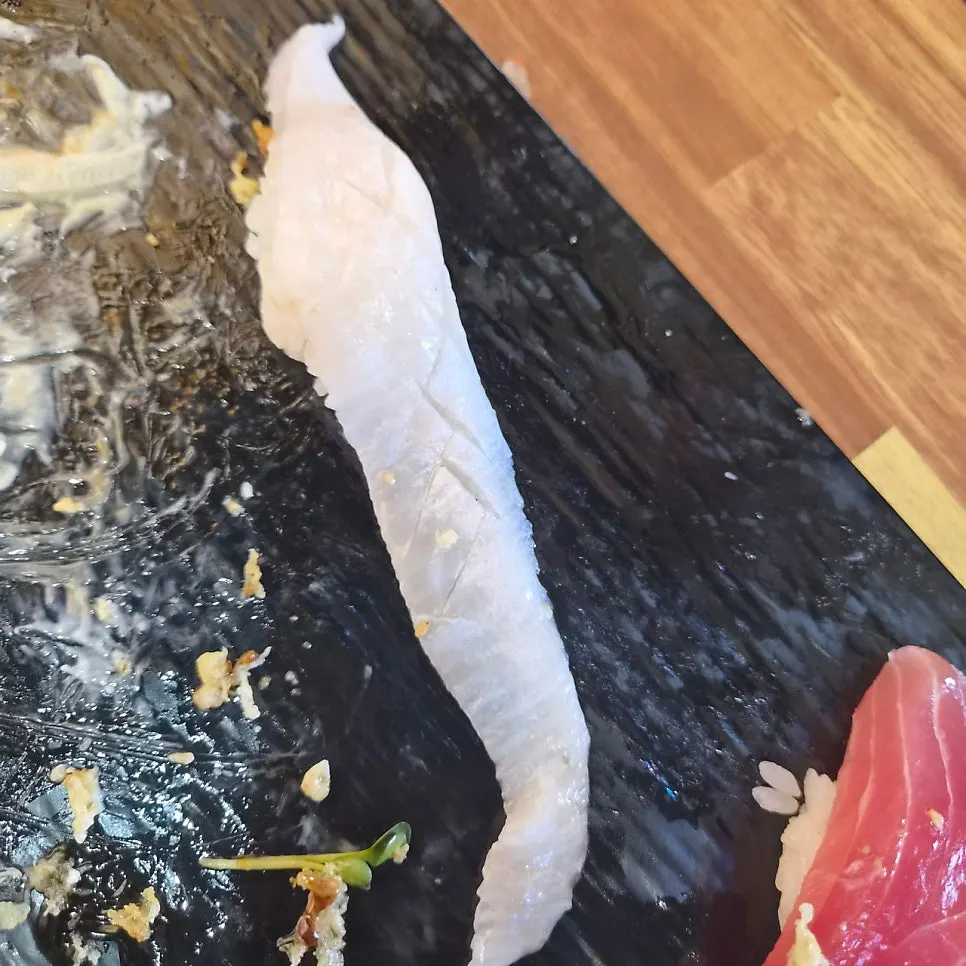 Aged kimchi and white fish sushi combination
