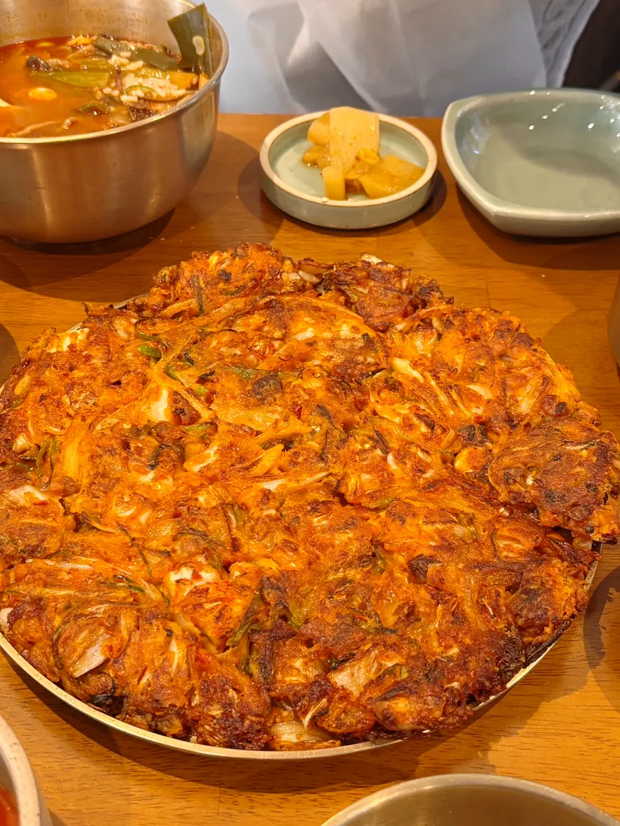 A plate of Doonjeong's meat kimchi pancake
