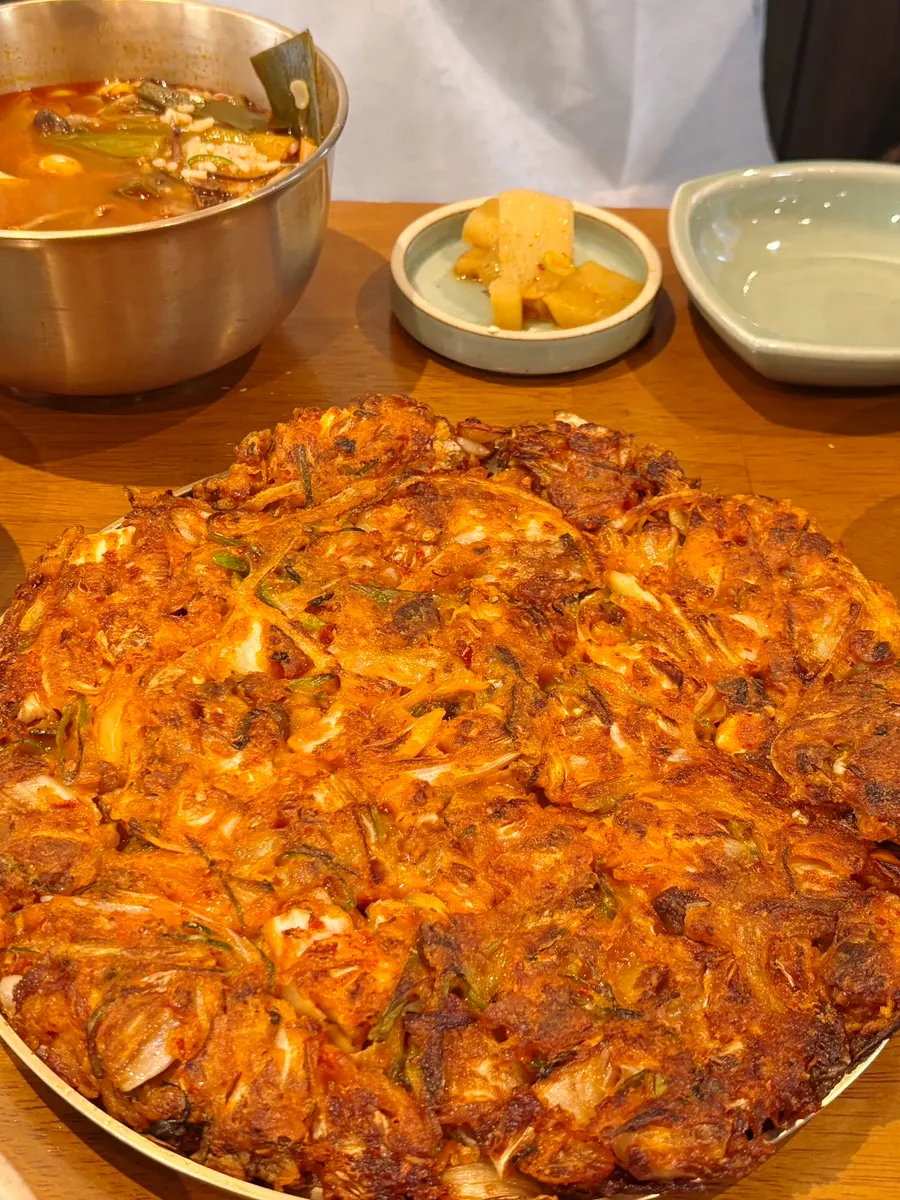 Meat kimchi pancake made with aged kimchi and hanwoo beef