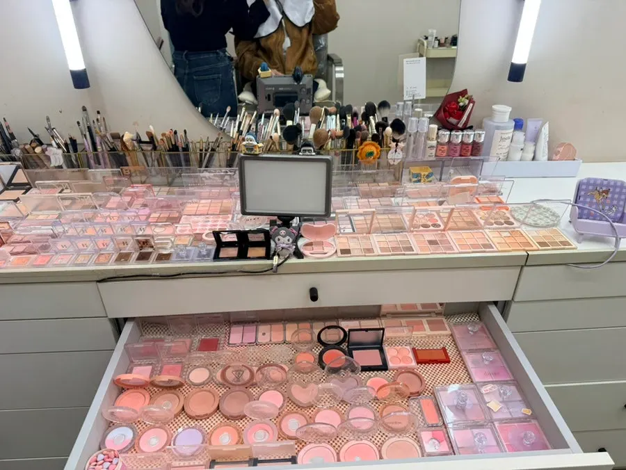 Neatly arranged cosmetics shelf