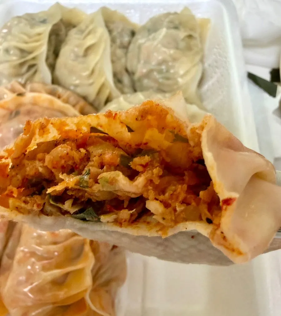Steamed dumpling filling packed with vegetables and meat
