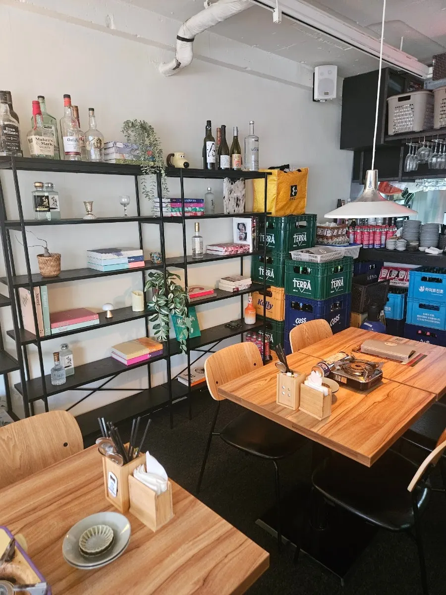 2nd-floor bar seating and window view at MANDOO BAR